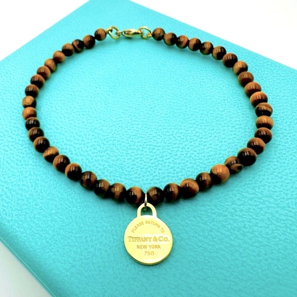 RARE Return to Tiffany & Co 18K Yellow Gold Tigers Eye Bracelet 7” Packaging - Picture 3 of 15